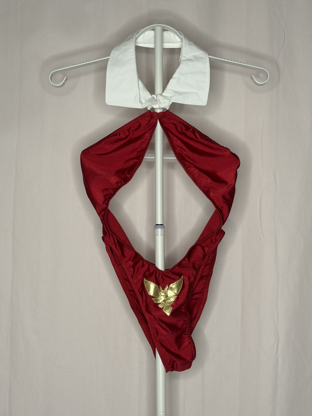 Vampirella Inspired Red Satin Cosplay Bodysuit w White Collar